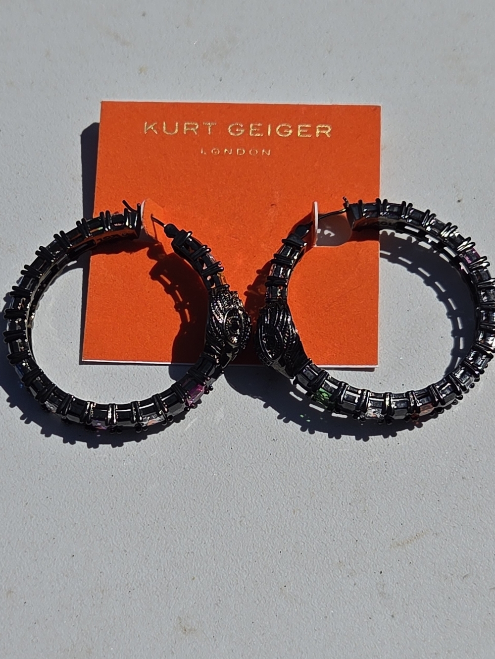 Kurt Geiger London Checkerboard Crystal Hoop Earrings - Picture 3 of 5